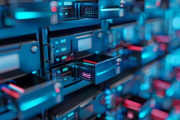 Obraz premium Efficient data storage solutions are vital for managing and retrieving large volumes of information quickly and securely