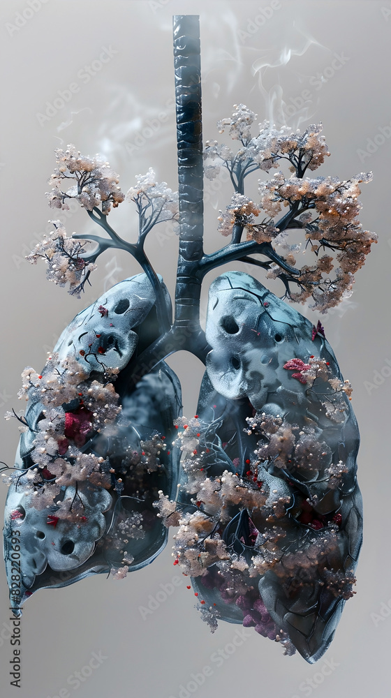 Sticker Surreal Depiction of Diseased Lungs Highlights the Impact of Smoking on Public Health