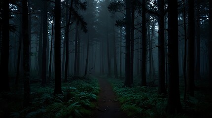 Fototapeta premium icture of a dark and foggy forest