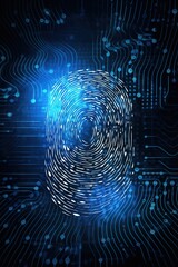 Fingerprint ID concept. Digital processing of biometric fingerprint scanner. Surveillance and security scanning of digital programs and fingerprint biometrics.