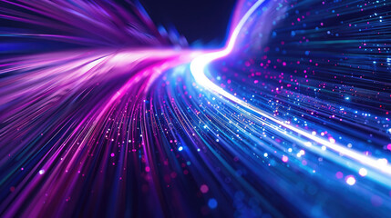 Abstract digital background suitable for science, energy, technology, data transfer. Light rays, stripes and lines with blue and purple light