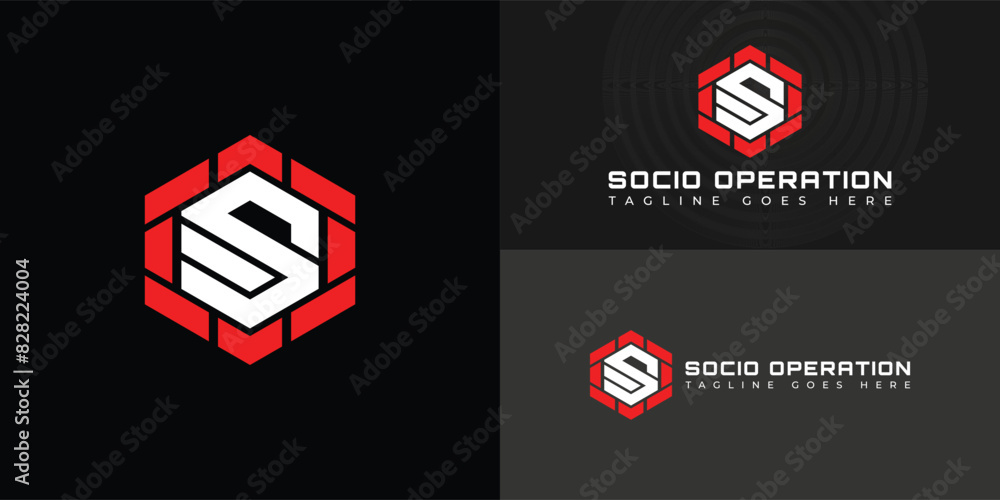 Aufkleber abstract initial hexagon letter so or os logo in red-white color isolated on multiple background col