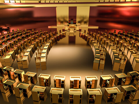 New Indian parliament building inside in golden	
