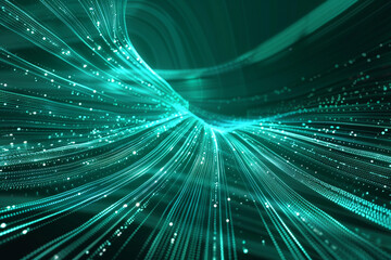 Fototapeta premium Particle line wave abstract in teal, creating a sense of motion in tech designs.