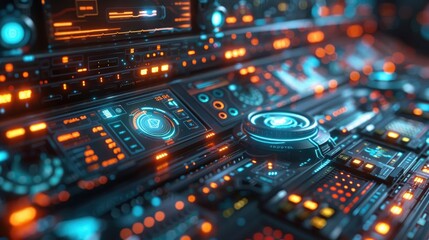 A digital interface displaying real-time stock market data, with fluctuating graphs and charts overlaid on a futuristic backdrop