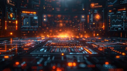 A digital interface displaying real-time stock market data, with fluctuating graphs and charts overlaid on a futuristic backdrop