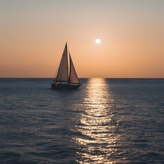 Fototapeta premium Serene Sunset Sailing on the Open Ocean