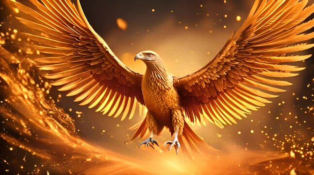 Golden Phoenix Illustration with Magical Wings