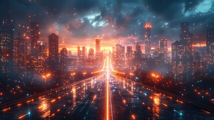 Fototapeta premium A futuristic energy grid powered by renewable sources such as solar and wind