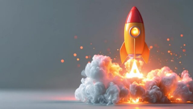 miniature yellow rocket 3d emoji taking off and launching with flames and smoke, stocks and crypto concept Generative AI 