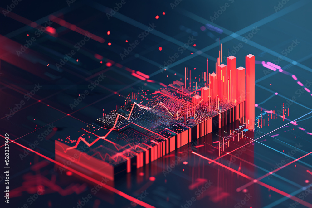 Poster isometric view of an online brokerage account showing detailed stock performance and trading options