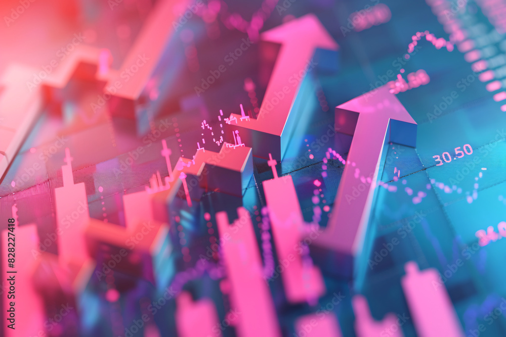 Poster isometric view of an online brokerage account showing detailed stock performance and trading options