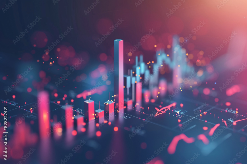Poster isometric view of an online brokerage account showing detailed stock performance and trading options