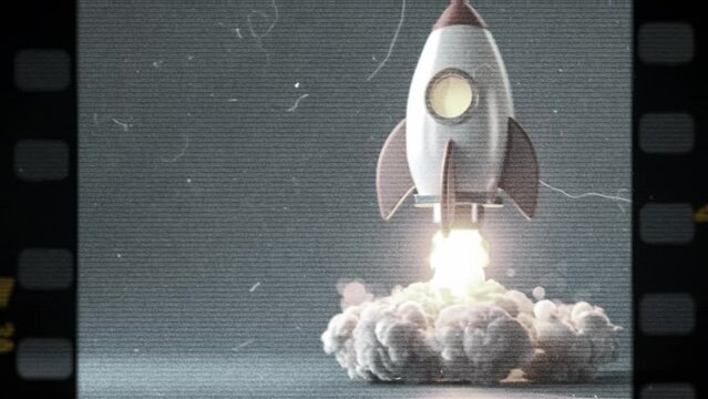 3d rocket emoji taking off and launching with flames and smoke, retro stocks and crypto concept Generative AI 