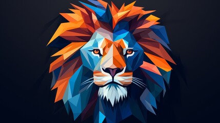 Vibrant geometric lion illustration with bright, bold colors against a dark background, showing the majesty and power of the lion.