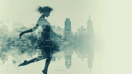 Naklejka premium Double exposure of a dancers silhouette merging with autumn trees, showcasing grace and the beauty of seasonal change
