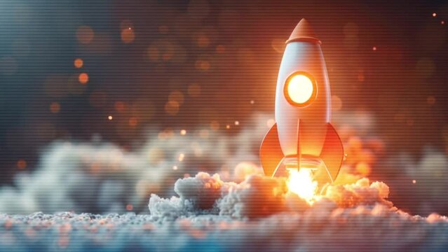 3d rocket emoji taking off and launching from the moon in space with flames and smoke, investment stocks and crypto concept Generative AI 