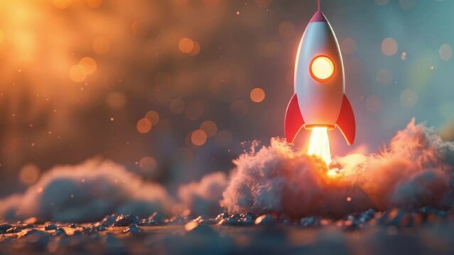 3d rocket emoji taking off and launching from hard surface with flames and smoke, investment stocks and crypto concept Generative AI 
