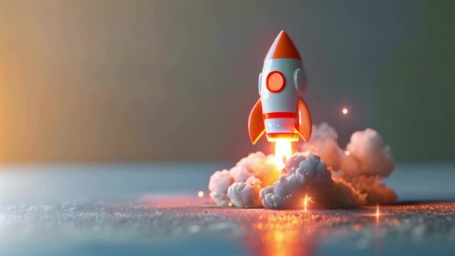 3d rocket emoji taking off and launching from surface with flames and smoke, investment stocks and crypto concept with Generative AI 