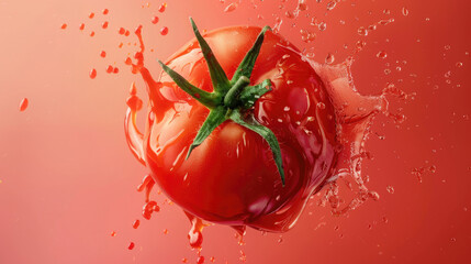 splash of juicy ripe fresh tomato vegetable close-up on a light solid background created with Generative AI Technology