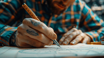 Artistic depiction of a designer working on a productive and inventive design