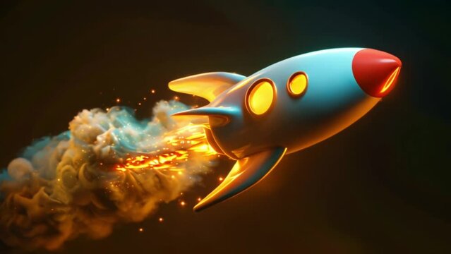 3d rocket emoji taking off and launching with flames and smoke close up Generative AI 