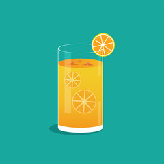 Orange juice. Glasses, oranges and more. Green background.