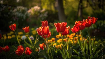 Tulips blooming in the garden a display of organic patterns