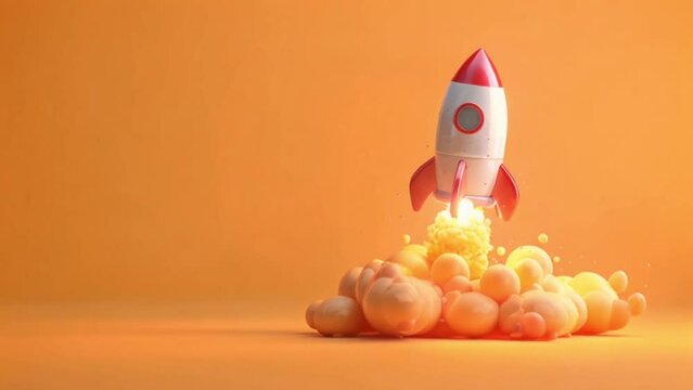 3d rocket emoji taking off and launching with flames and smoke with orange background Generative AI 