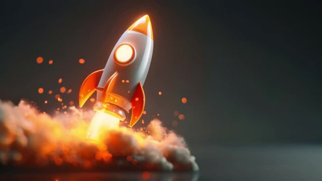 3d rocket emoji taking off and launching with flames and smoke with blank background Generative AI 