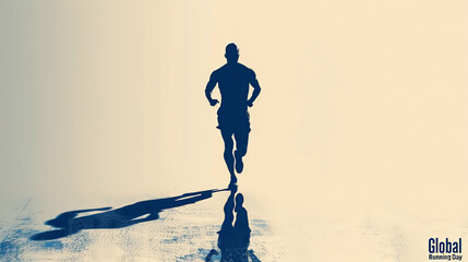 Runner's dawn silhouette on baige background with copy space, June 5, Global Running Day concept.8
