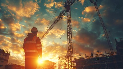 A construction worker operating a crane at a building site