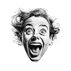 驚いて絶叫する女性の顔のイラスト　白背景の切り抜き