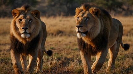 Naklejka premium A poem capturing the grace and power of a roaming pride of lions ai_generated