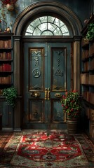 Obraz premium Enchanting Entrance to a Timeless Library Sanctuary