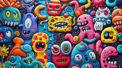 Colorful poster design with a collage of cartoon characters and creative elements