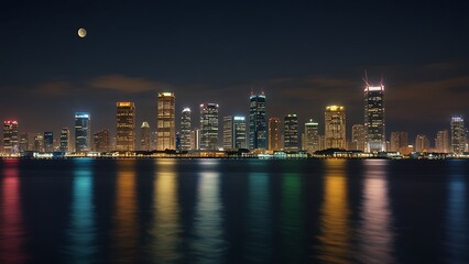 Obraz premium the view of the sparkling city at night seen from the sea in summer