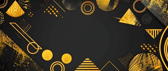 Vibrant Abstract Geometric Shapes and Patterns in Elegant Black and Gold Color Scheme for Creative Design Elements