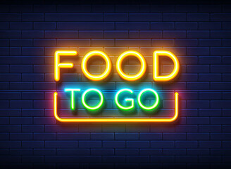 A professional, clean, and bright vector illustration of a neon sign reading FOOD To GO in vibrant colors. Ideal for restaurant promotions
