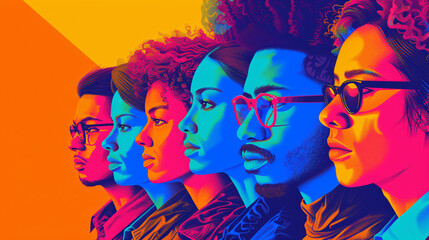 Creative illustration of diverse people in a hand-drawn style with bright colors