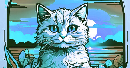Beautiful cat painting art illustration for banner concept