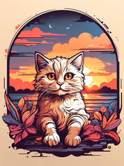 Beautiful cat painting art illustration for banner concept