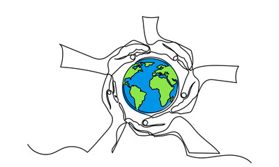 hands makes a circle and Middle Earth. the concept of Earth conservation, world seve, Global protection, Multicultural world isolate of white background.