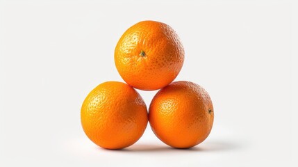 A cluster of three oranges with vibrant skins, arranged in a pyramid shape, isolated on a transparent background