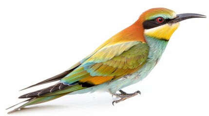 Fototapeta premium A Beautiful Shot Of A Bee-Eater Bird With Its Vibrant Feathers On A White Background.