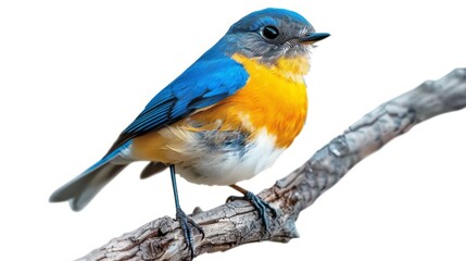 Fototapeta premium Small Colorful Bird Perched On A Branch Isolated On White Background
