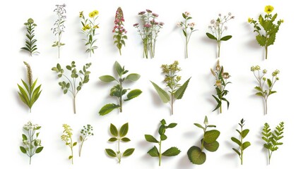 A collection of 12 rustic plant icons, including traditional garden plants and wildflowers, each crafted with a vintage touch on a white background