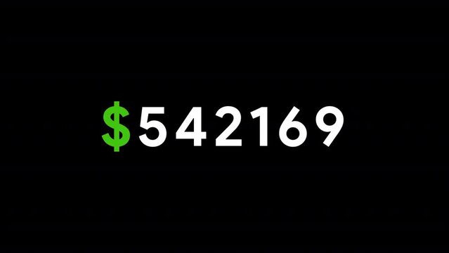 Animated Money Number Counter from 1000 to 1M Dollars HD On Alpha