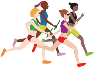 陸上競技の女子のリレー種目のイラスト素材です。