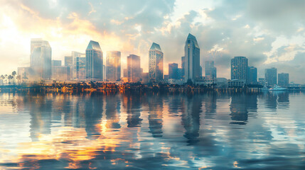 Obraz premium San Diego Skyline with double exposure effect.